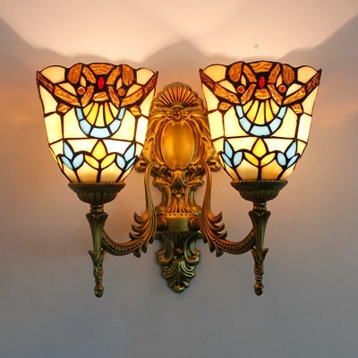 Bell Shade Wall Light 2 Lights Tiffany Style Stained Glass Sconce Light for Living Room Hotel