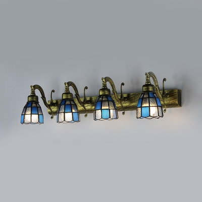 Blue/White Glass Wall Sconce Dining Room Hotel 4 Lights Antique Style Bell Wall Lamp