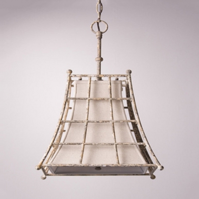 Cafe Restaurant Caged Chandelier Metal and Fabric 4 Lights Antique Style White Ceiling Light