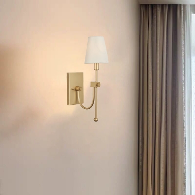 Classic White Tapered Shade Sconce Light One Light Fabric Metal Wall Light for Bedroom Dinging Room