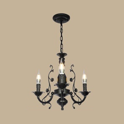 Colonial Style Black/White Chandelier with Candle 3/5/6 Lights Metal Hanging Light for Bedroom