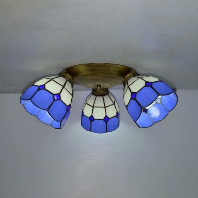 Cone Hallway Ceiling Mount Light Glass 3 Lights Tiffany Style Ceiling Lamp