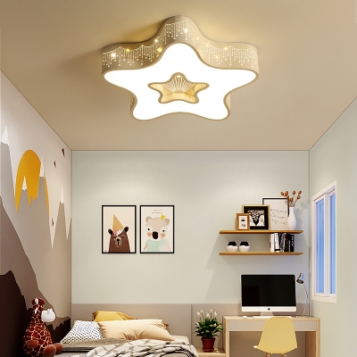 Cute Star Shape Ceiling Light White Lighting/Stepless Dimming LED Flush Mount Light in White/Blue/Pink for Bedroom