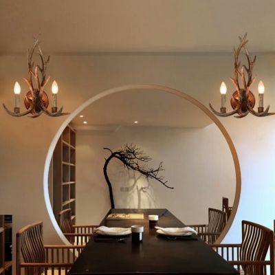 Deer Horn Wall Light Dining Room Living Room 2 Lights Antique Style Sconce in Brass