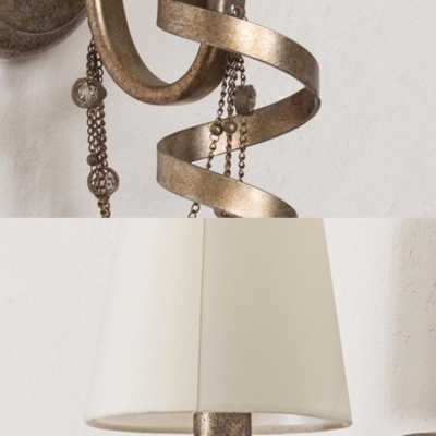 Fabric Metal Tapered Shade Wall Light with Crystal Decoration 1 Light Vintage Style Sconce Lamp for Bedroom