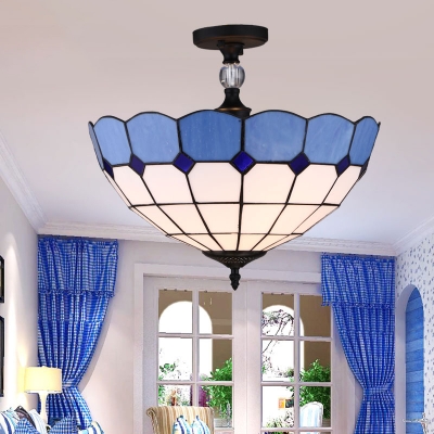 Glass Dome Semi Flush Light Dining Room 3/4 Lights Mediterranean Style Ceiling Fixture