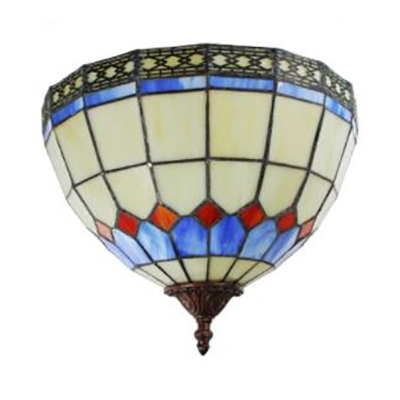 Colorful Conical Wall Lamp 1 Light Tiffany Style Antique Stain Glass Sconce Light for Living Room
