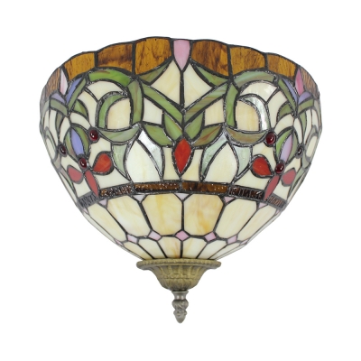 Stair Plant Pattern Sconce Light Stained Glass 1 Light Tiffany Style Antique Sconce Lamp for Dining Room