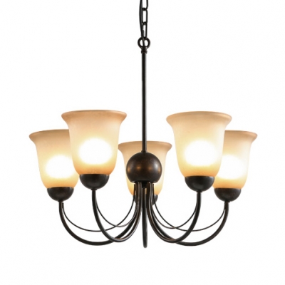 Lights Bell Shape Chandelier American Rustic Metal and Frost Glass Pendant Lighting for Living Room