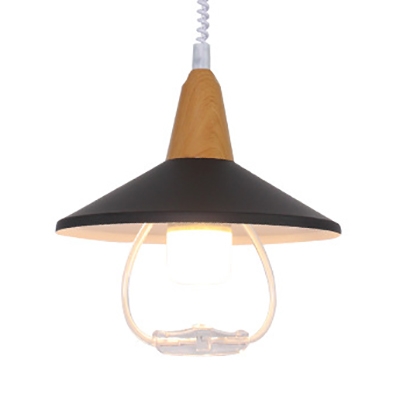 Macaron Cone Pendant Light with Wood Cap 1 Light Metal Hanging Lamp for Children Room