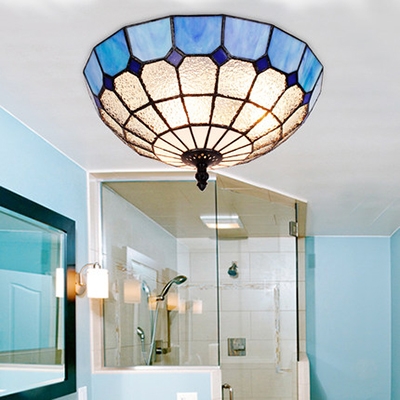 Mediterranean Style Dome Ceiling Light Blue/Yellow/Clear Glass Flush Mount Light for Foyer