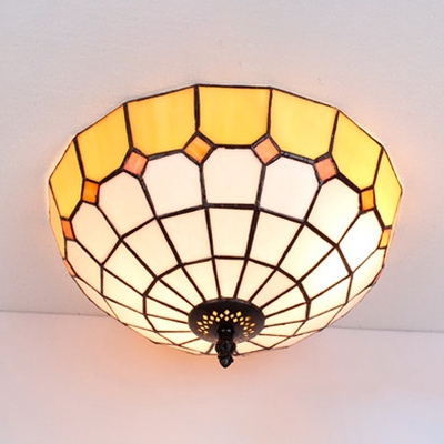 Mediterranean Style Dome Ceiling Light Blue/Yellow/Clear Glass Flush Mount Light for Foyer