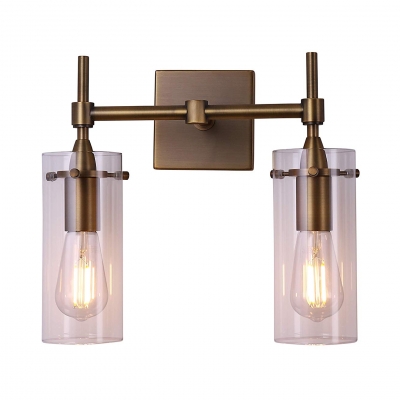 Metal and Glass LED Sconce Wall Light Dining Room Bathroom 2 Lights European Style Wall Light in Brass