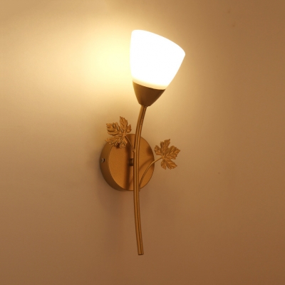 Metal Glass Flower Shape Wall Sconce Dining Room Bedroom 1/2 Lights Sconce Light in Black/Gold