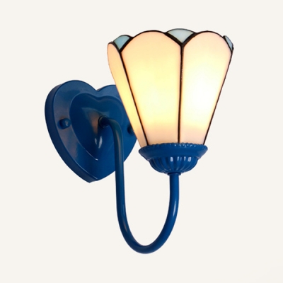 Metal Glass Lotus Wall Light 1 Light Antique Style Wall Sconce in Blue/White/Brass for Bedroom