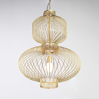 Metal Wire Cage Ceiling Light Living Room Hotel 1 Light Rustic Style Pendant Light in Gold