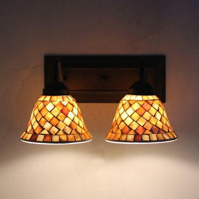 Mosaic Bell Shade Wall Light Shell Glass 2 Lights Sconce Light for Bedroom Living Room
