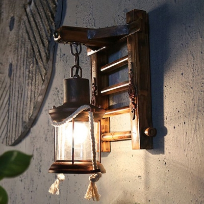 Rust Pillar Sconce Light Single Light Vintage Metal and Glass Wall Sconce for Dining Room