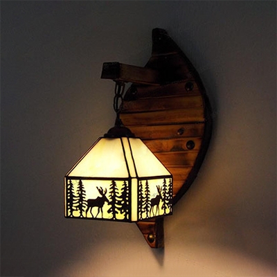 Rustic Deer Hanging Wall Light Glass and Wood Black Wall Sconce for Dining Room Hallway