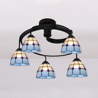 Rustic Style Semi Ceiling Mount Light 5 Lights Clear/White/Blue Glass Ceiling Lamp for Hotel