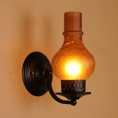 Single Light Vase Shape Wall Light Antique Style Amber/Frost Glass Sconce Light for Dining Room