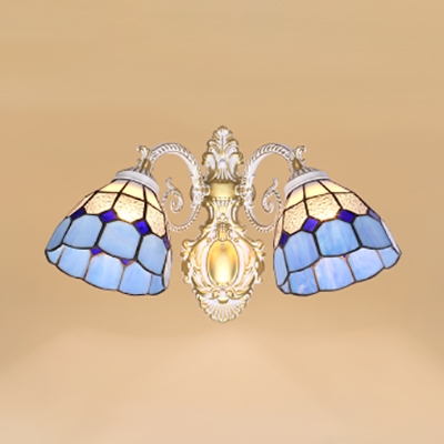 Stained Glass Dome Wall Light Double Lights Tiffany Style Sconce Light for Bedroom Balcony