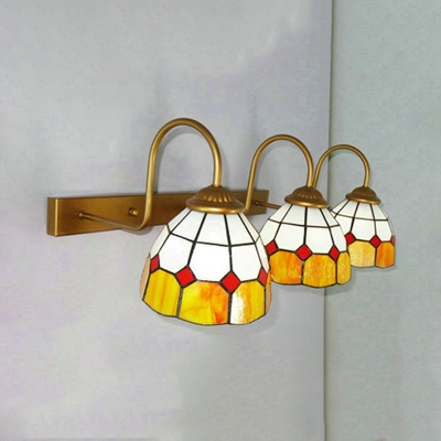 Tiffany Style Dome Sconce Light Stained Glass 3 Lights Blue/Yellow Wall Light for Dining Room