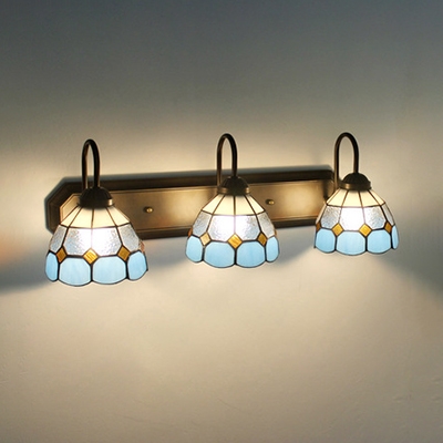 Tiffany Style Dome Wall Light 3 Lights Blue/Clear Glass Sconce Light for Bathroom Bedroom