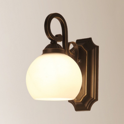 Traditional Globe Sconce Light Frosted Glass 1/2 Lights White Wall Lamp for Dining Room Kitchen