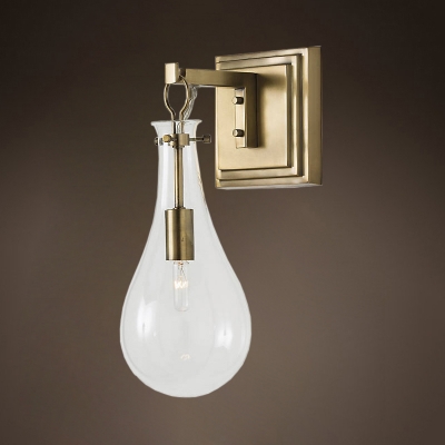 Vintage Style Brass Wall Light with Bulb Shade 1 Light Metal and Glass Sconce Wall Lamp