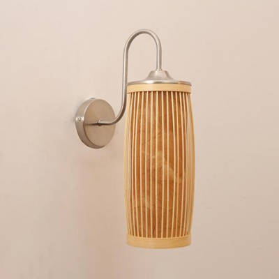 Vintage Style Cylinder Wall Light Wood and Metal Single Light Beige Wall Lamp for Dining Room Living Room