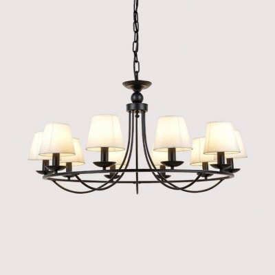 Vintage Style Tapered Shade Chandelier Metal Linen 8/10 Lights Black Pendant Light for Living Room