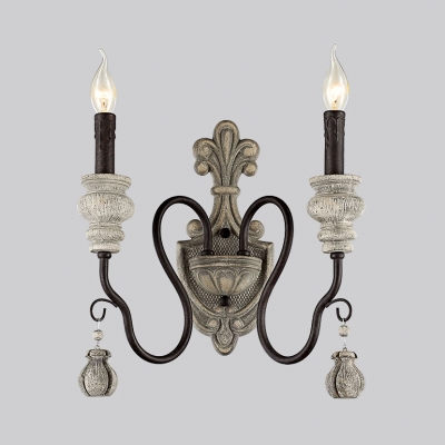 Vintage Style Wall Sconce with Candle Shape 1/2 Lights Metal and Wood Wall Light for Hallway