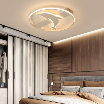White Square/Round LED Ceiling Mount Light Dolphin Pattern Flush Mount Light for Girl Boy Bedroom