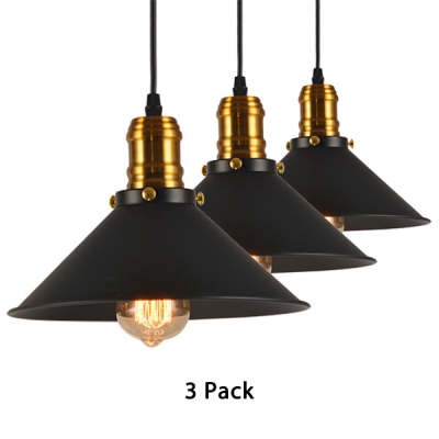 1/2/3 Pack Cone Pendant Lamp Metal 1 Light Vintage Hanging Light in Black for Bar Cafe