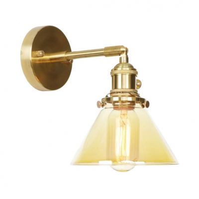 1/2 Pack Cone Shade Wall Light 1 Light Industrial Amber Glass Sconce Light for Bathroom