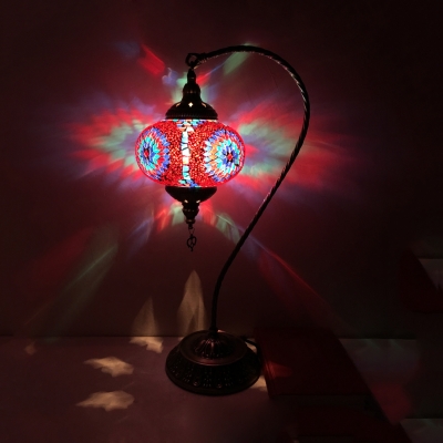 1 Light Sphere Desk Light Moroccan Turkish Glass Table Light in Blue/Multi-Color/Red for Bedroom