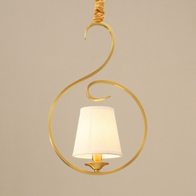 1 Light Tapered Shade Hanging Light Traditional Metal Fabric Suspension Light in Brass for Study Room