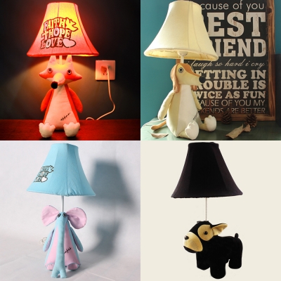 1 Light Toy Animal Desk Lamp Lovely Fabric Reading Light in Beige/Black/Blue/Pink for Kid Bedroom