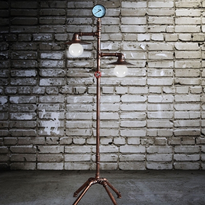 2 Heads Saucer Shade Floor Lamp with Water Pipe Industrial Metal Floor Lamp for Dining Room