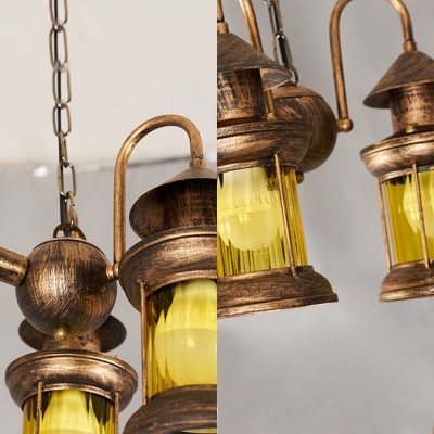Old American Car Restaurant Chandelier Metal 2 Light Antique Kerosene Hanging Light in Aged Brass