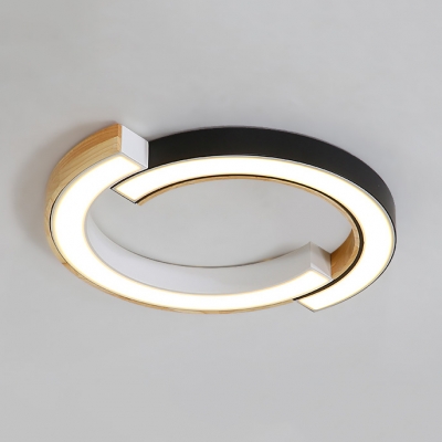 Japanese Style Black/White Ceiling Light Half-Ring Acrylic LED Flush Light in Warm/White for Bedroom