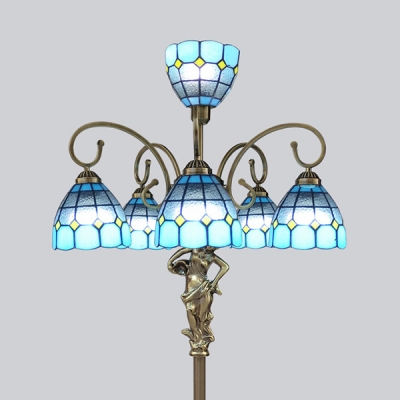 Tiffany Blue/Green/Sky Blue/Yellow Floor Lamp with Pretty Girl 6 Lights Art Glass Floor Light for Bar