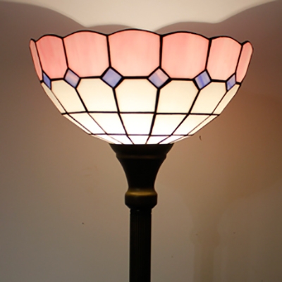 Grid Dome Bedroom Floor Lamp Art Glass 1 Light Tiffany Style Standing Light in Green/Pink/Yellow