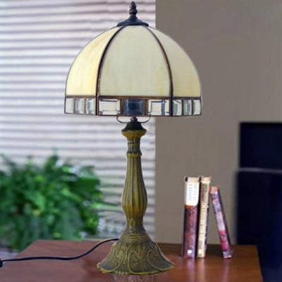 Glass Umbrella Shade Desk Light Study Room One Light Simple Style Plug-In Table Lamp in Beige