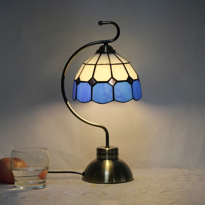 Cafe Hotel Dome Table Light Stained Glass One Head Traditional Tiffany Desk Light with Plug-In Cord