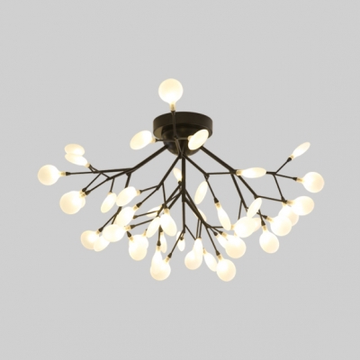 Black Twig LED Semi Flush Ceiling Light 15/27/36/45 Bulbs Modern Metal Ceiling Fixture for Bedroom