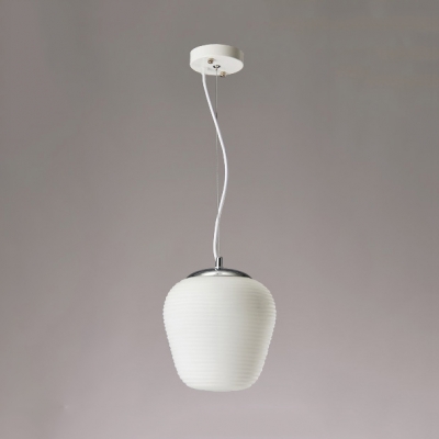 White Ridged Hanging Light 1 Bulb Modern Simple Milk Glass Pendant Light for Dining Room