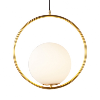 One Light Spherical Hanging Light Simple Contemporary Milk Glass Pendant Light in Gold for Bathroom
