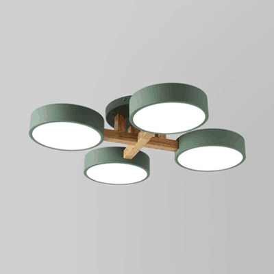 Acrylic Round Semi Flush Light 4 Heads Modern Macaron Colored Ceiling Light in White/Warm for Bedroom